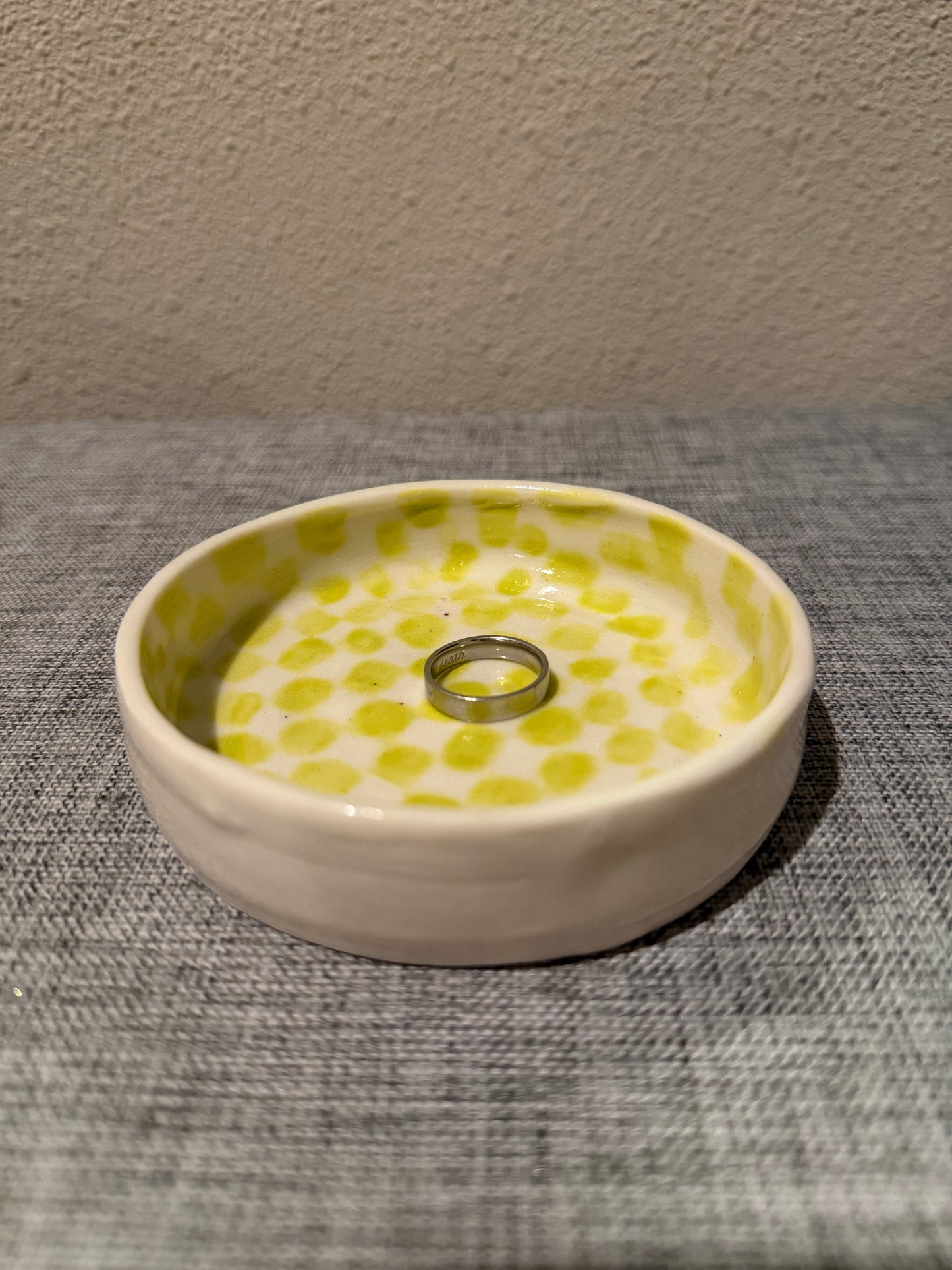 Lime Green Checkered Jewelry Dish