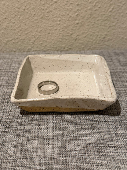 Speckled White Square Jewelry Dish